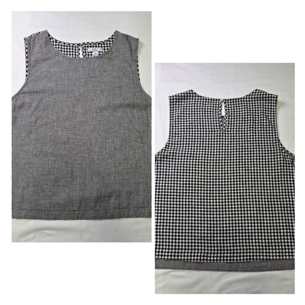 Croft And Barrow Women's XL Gingham Linen Blend Tank Relaxed Resortwear Summer